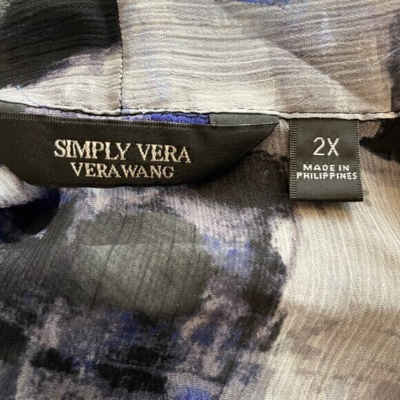Simply Vera Wang Women's Roll Tab Print Pullover Boho Sheer Blouse Plus Size 2x - Picture 6 of 8